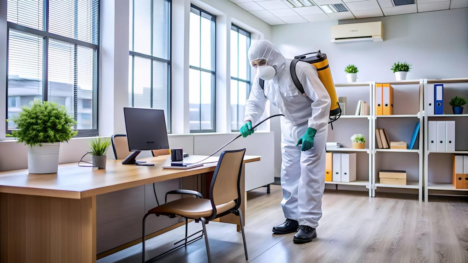 Professional pest control specialist inspecting a facility